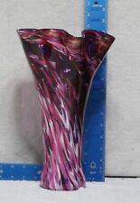Art Glass Vase cranberry White Purple Pink SWIRL base FLUTED edge HANDBLOWN picture