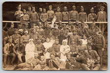 Antique Vtg Real Photo Postcard World War 1 WW1 Soldier Men Women Group Portrait picture