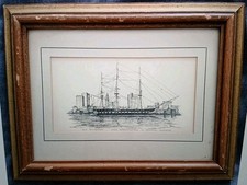 Old Ironsides U.S.S.Constitution In Boston Harbor Print Vintage picture