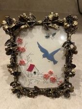 Vintage Ornate Gold Floral Frame Handmade Paper Art Bird Birdhouse Rolled Flower picture
