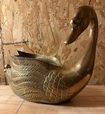 Vintage MCM Solid Brass Large Swan Planter Sculpture Patina 15”L x 12.5”H x 7”W picture