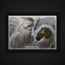 2015 Star Wars Illustrated ESB Panorama Sketch 1/1 Jared Hickman Chewbacca C-3PO picture