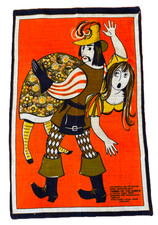 NWOT 60s/70s Linen Tea Towel Wall Art SHAKESPEARE TAMING OF THE SHREW picture