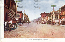 Postcard Antique View of Horse Carriages, Victor Ave. in Victor, CO.  P4 picture