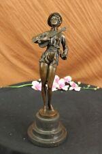Handcrafted Austrian Girl Mandolin Banjo Player Musician Statue  Bronze Lost Wax picture