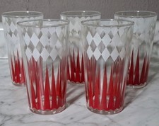 RARE Vtg MCM 5 Jeannette Glass Red Atomic Starburst Diamond Pub/Pint Glasses picture