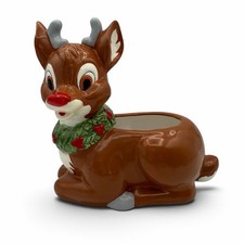 Robert L May Rudolph Red Nosed Reindeer Ceramic Planter/ Candy Dish w/Box picture