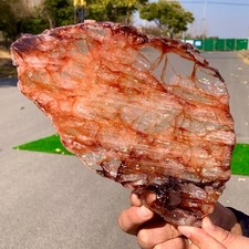 1.59LB Natural RED FIRE QUARTZ Hematoid Quartz slice Crystal mineral slab Reiki picture