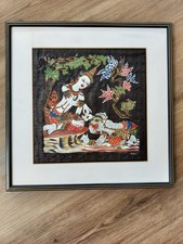 Vintage Thai Hand Painted Silk Painting Ramakien Hanuman Batik Framed Art 15x15 picture
