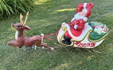 VTG Large Santa Sleigh Reindeer Christmas Blow Mold Light Decor General Foam USA picture
