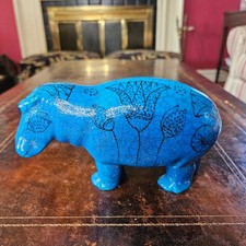 Vintage Blue Faience Hippo Figurine, Marked Italy, William The Hippo Style, 7.5