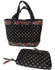 Cute 2 Piece Vera Bradley Little Betsy Purse & Wallet Black Retired Sunflowers  picture