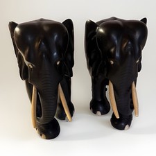 Large Pair Deco MCM Anglo Indian Ebony Elephants 11.5” H 23lbs picture