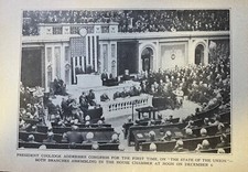 1924 Vintage Magazine Illustration President Calvin Coolidge Addressing Congress picture