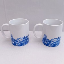 Biltmore Estate Chateau Porcelain Coffee Mugs-Lot Of 2-Floral-10 oz-Blue & White picture
