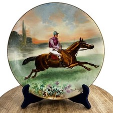 Limoges France LRL hand painted signed charger plate jockey horse antique picture