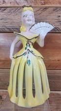 Vintage 1950's Kreiss Napkin Lady Yellow Dress W/ Fan 10” Tall picture