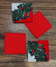 Vintage Sunweave Christmas Tablecloth Coasters - Set of 4 - Holly, Berries picture