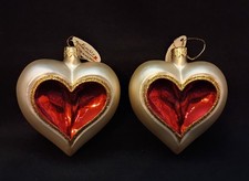 EUROVUE Poland 🎄Christmas Tree Glass Ornaments🎄Red & Gold Glittered Hearts❤️ picture