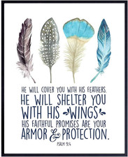 Psalm 91 - He Will Cover You with His Feathers Wall Art - Christian Bible Verse picture