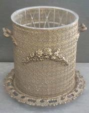 Vtg MCM Hollywood Regency Ormolu Wastebasket On Footed Base Plate Liner VGC  picture