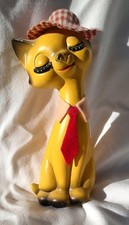 Vintage Norleans Mid-century Kitsch yellow anthropomorphic Ceramic Cat figurine picture