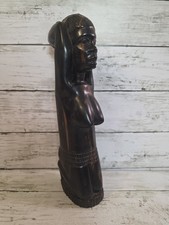 Vintage African Hand Carved Ebony Wood Woman Statue Figurine Tribal Art 12
