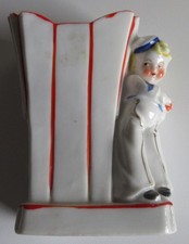 Vintage Sailor Boy Vase Art Deco Influence JAPAN Gold Trim Blonde Holds Flowers picture