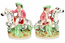Pair Staffordshire Ware Kent England Zebra Rider Figurines Vintage c.1944-62 picture