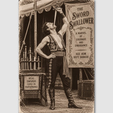 SIdeshow Preformer Sword Swallower Photo Circus Vintage Print Oddity Odd  247 picture