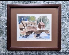 Vintage Wood Framed Original Watercolor English Countryside Painting picture