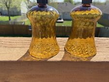 Vtg Votive Cups Candle Holder Lot of 2 Glass Peg Amber Honeycomb 5 1/4