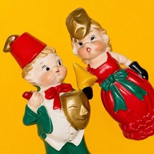 🥳 HAPPY NEW YEAR Norcrest Japan Kitsch Masquerade Salt Pepper Shakers Vtg picture