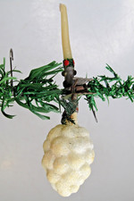 Antique VTG Glass Clip On CANDLE HOLDER Sugared BERRY Christmas Ornament Germany picture
