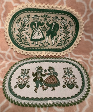 Vintage Doily Austrian Folk Art Woven Doilies Man Woman Dancing Green picture
