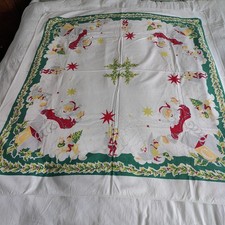 Santa Claus Jack In The Box Reindeer Elves Christmas Vintage 60's Tablecloth picture