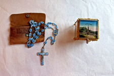 Vintage 1958 Lourdes Blue Bubble Bead Rosary with tag & Lourdes Jewelry Casket picture
