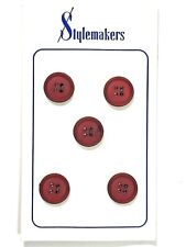 5 Vintage plastic buttons on card, unused, red 3/4 inch Stylemakers picture