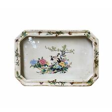 Chinese Off White Porcelain Flower Cranes Rectangular Display Plate ws1820 picture