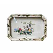 Chinese Off White Porcelain Flower Cranes Rectangular Display Plate ws1820 picture