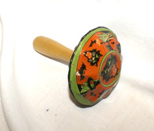 VTG Kirchhof Tin Toy Lithograph Halloween Bell Clanger Noisemaker Wood Handle picture