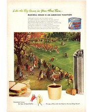 1951 Maxwell House Coffee Vintage Print Ad College Football Thermos Mug Wall Art picture