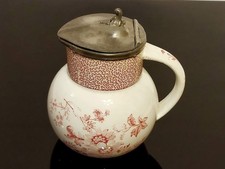 Antique Staffordshire England Pink/Red Floral 4.5” Syrup Pitcher Marked w/ Lid picture