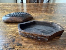 Vintage Kuba Carved Wooden Box, African Art Trinket Decor, 5x2.5 In picture