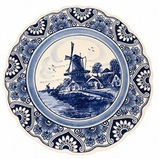Vintage 1992 Delft Blue Hand Painted Windmill Wall Plate Dutch Made in Holland picture