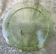 Cherry Blossom Green 3 Footed Cake Plate by Jeannette Glass 1930-1939 picture