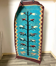 Vintage Southwestern Woven Wool Tapestry Runner Rug Tree of Life Birds 31.5 x 60 picture