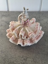 Vintage Dresden Antique German Porcelain Figurine  Lace, Lady Sitting With Fan picture