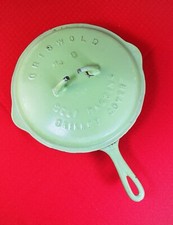 Original Collectible Griswold Cast Iron #8 Green Enamel Skillet & Lid Retro Pan picture