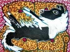SHELTIE Spot Collectible ACEO PRINT Dog pop folk Art Card 2.5 X 3.5 Bi-Black picture